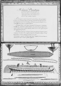 En galease, der er beklædt helt udvendigt, ottende demonstration, plade 9, illustration fra "Demonstrationer af alle de stykker træ, søm og jern, der indgår i konstruktionen af en galease..." (pe af French School